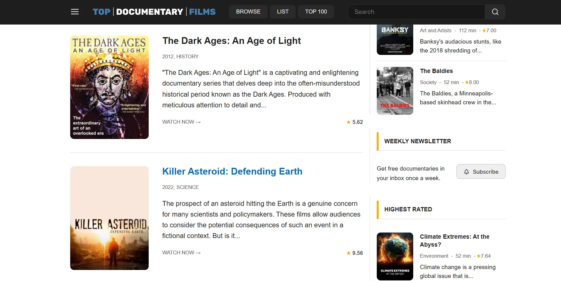 top documentary films homepage