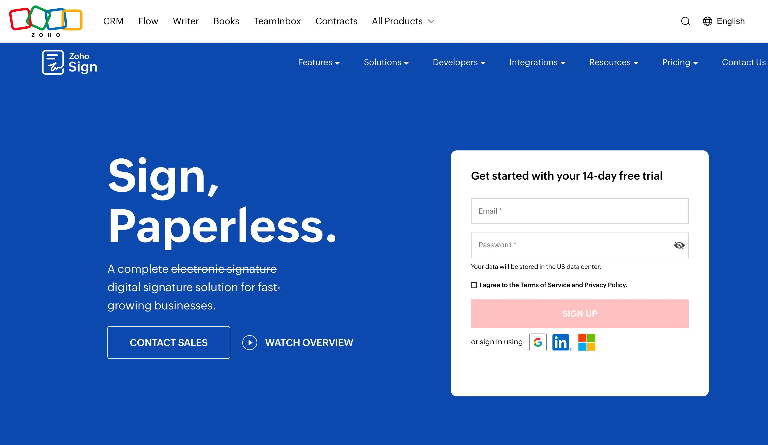 zoho sign web page