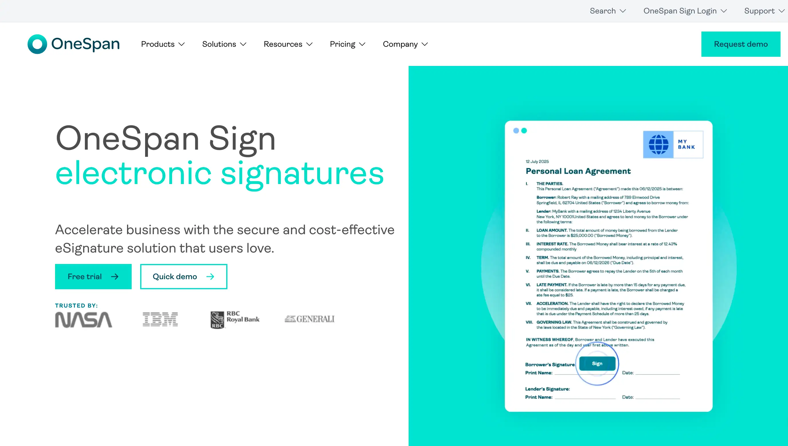 onespan sign homepage