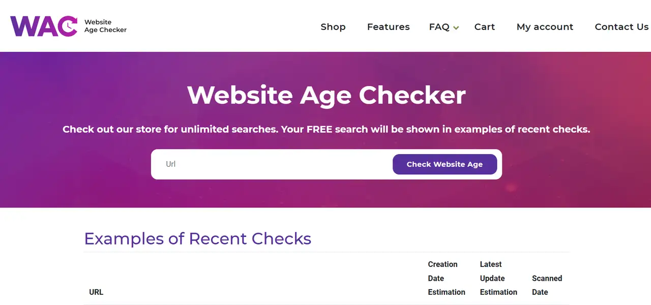 WebsiteAge homepage