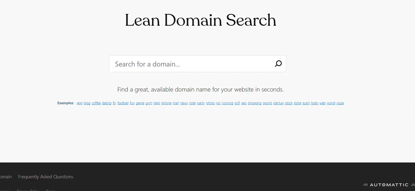 Lean Domain Search homepage
