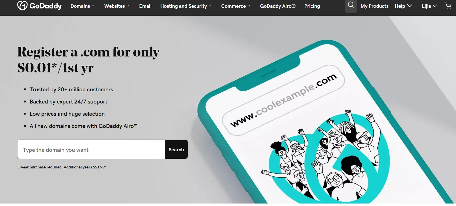 GoDaddy webpage