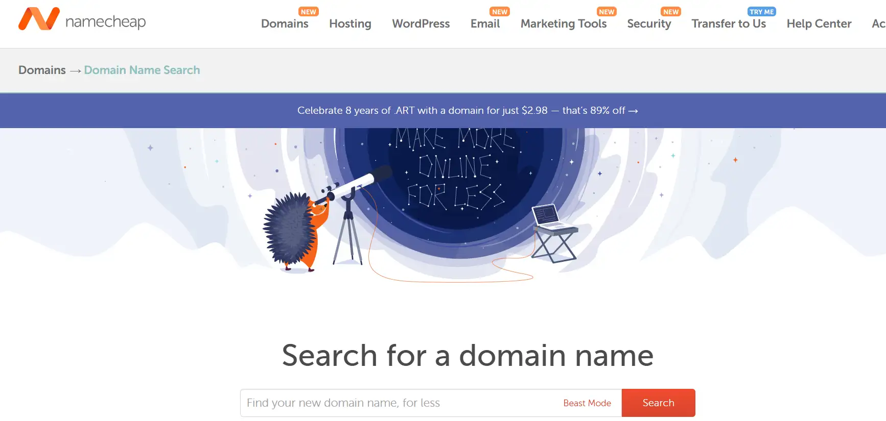 Namecheap homepage