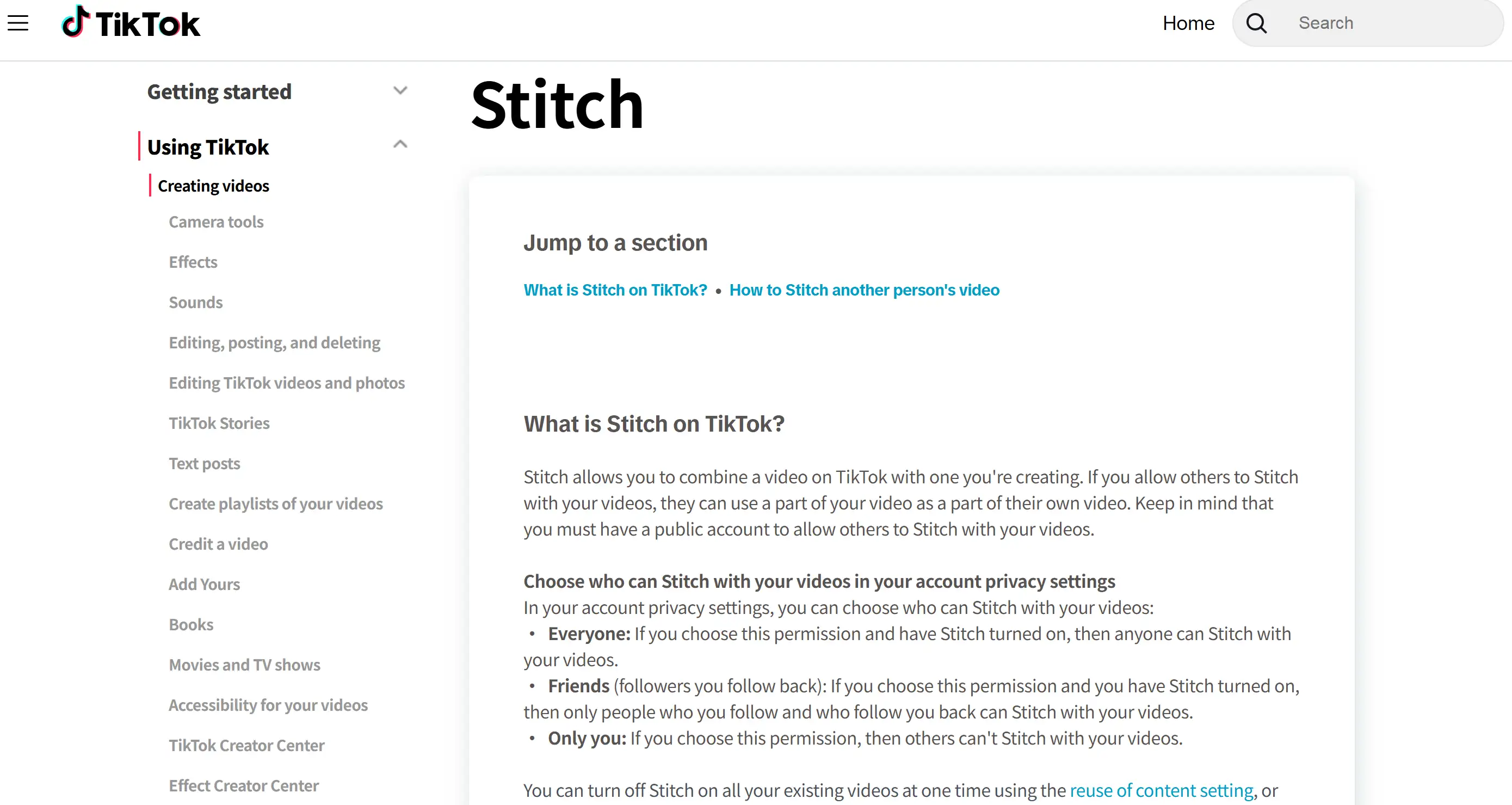 Built-in feature Stitch on TikTok