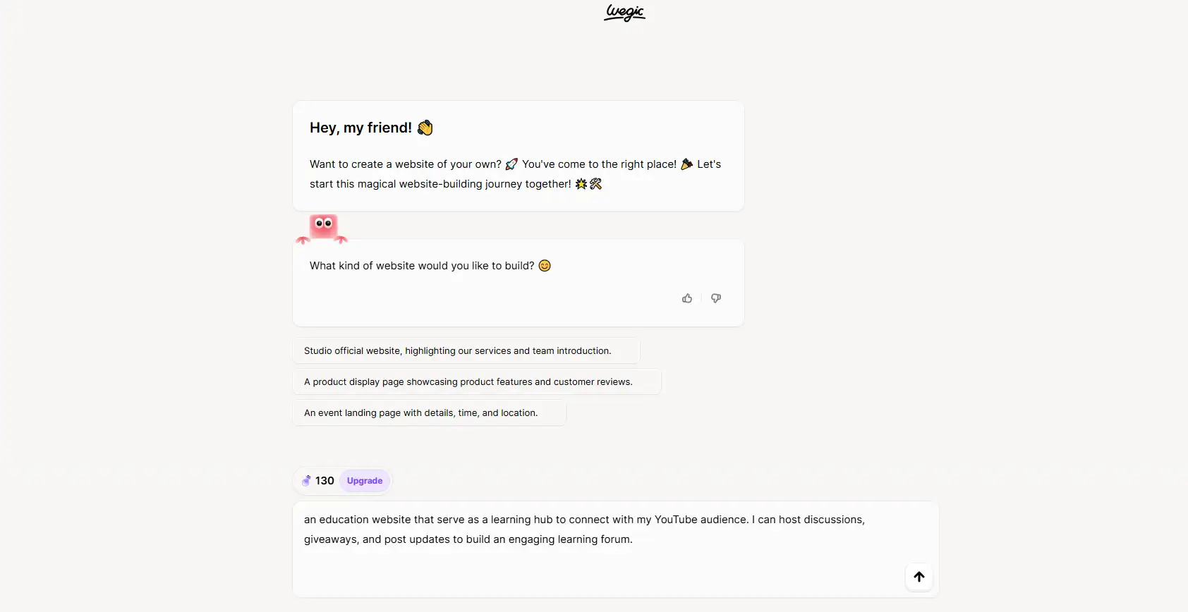 Chat with Wegic AI assistant