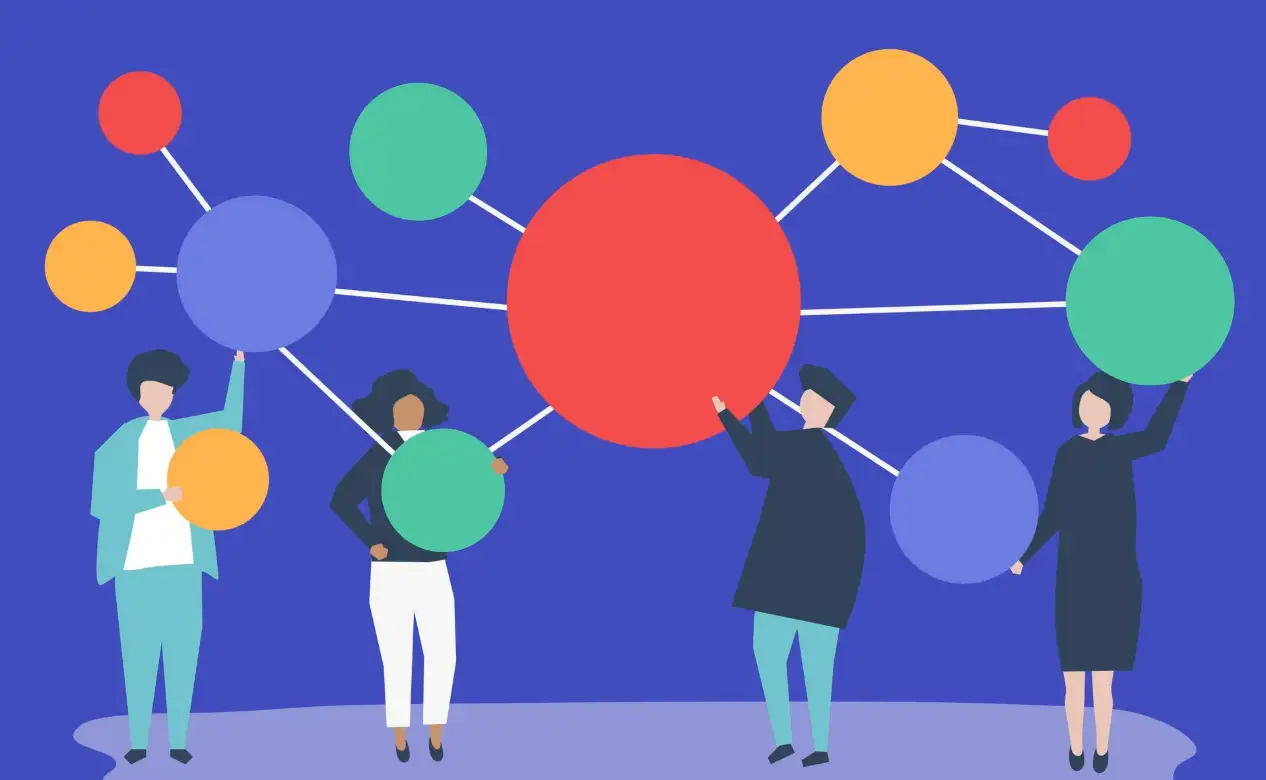 People are holding connected copy space circle icons People are holding connected copy space circle icons