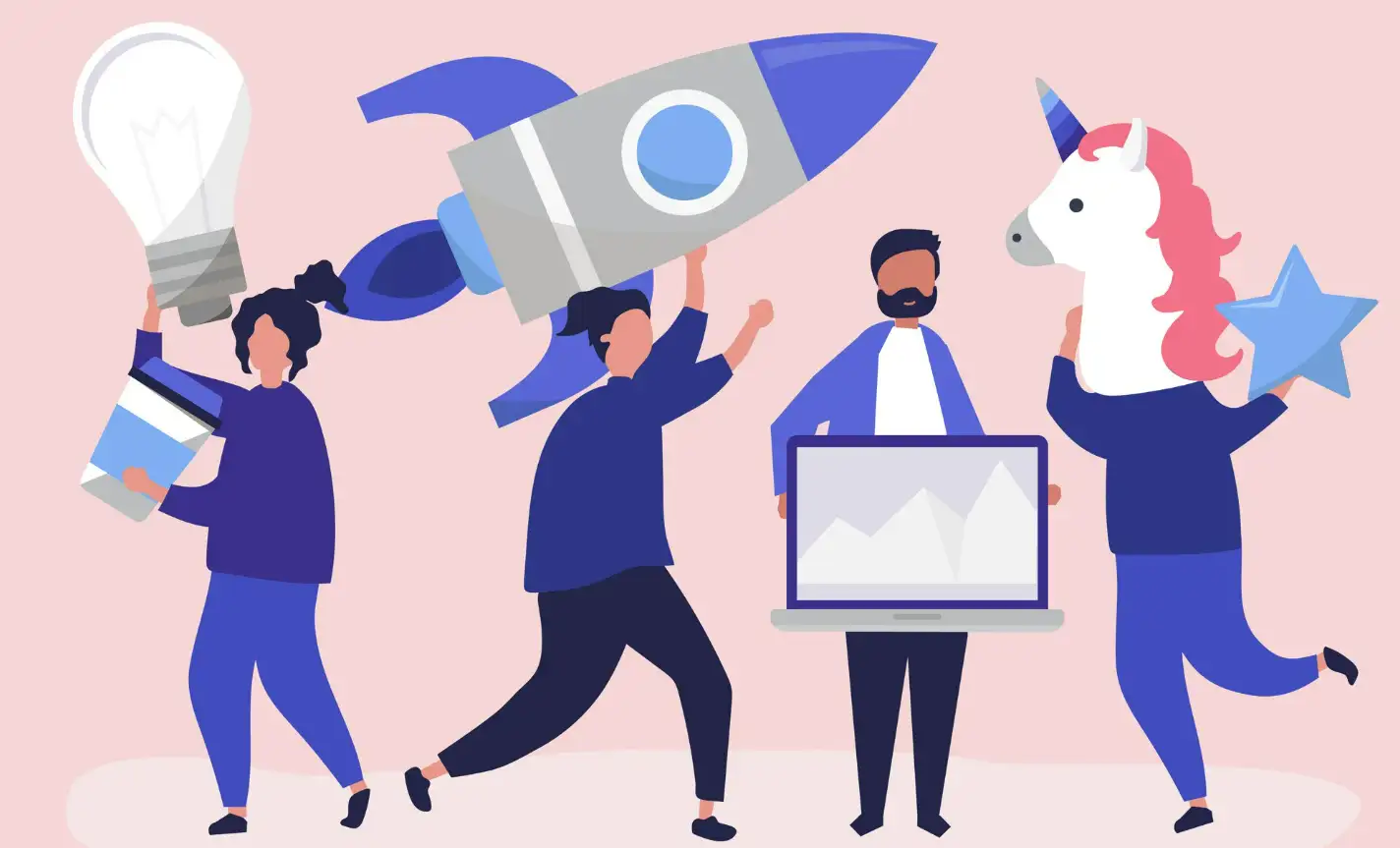 People characters holding creative business People characters holding creative business
