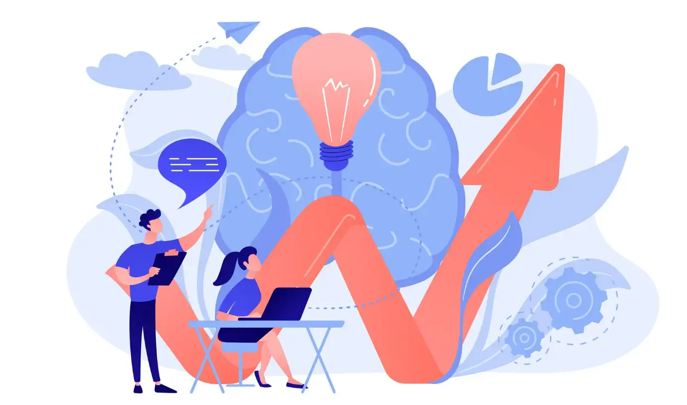 Brain, lightbulb, and business team solving problems and growth Brain, lightbulb, and business team solving problems and growth