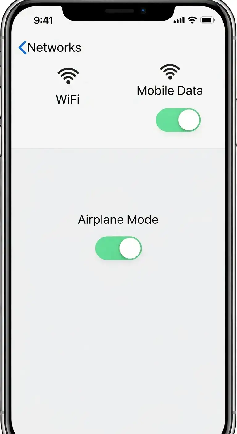 Airplane mode toggle in mobile settings Airplane mode toggle in mobile settings