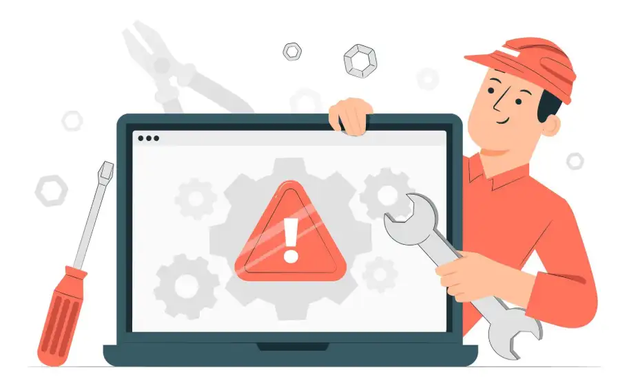 A hand-drawn character doing computer troubleshooting