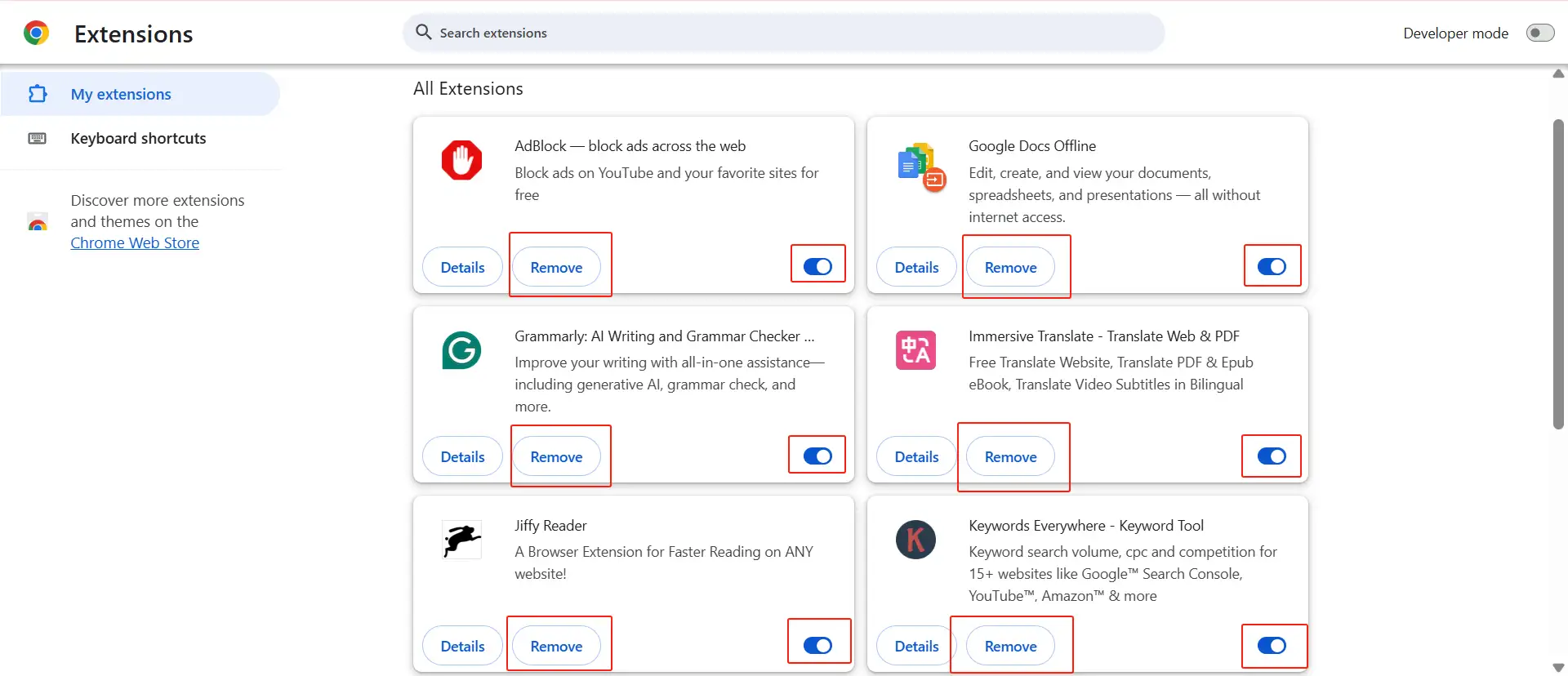disabled browser extensions on Google Chrome