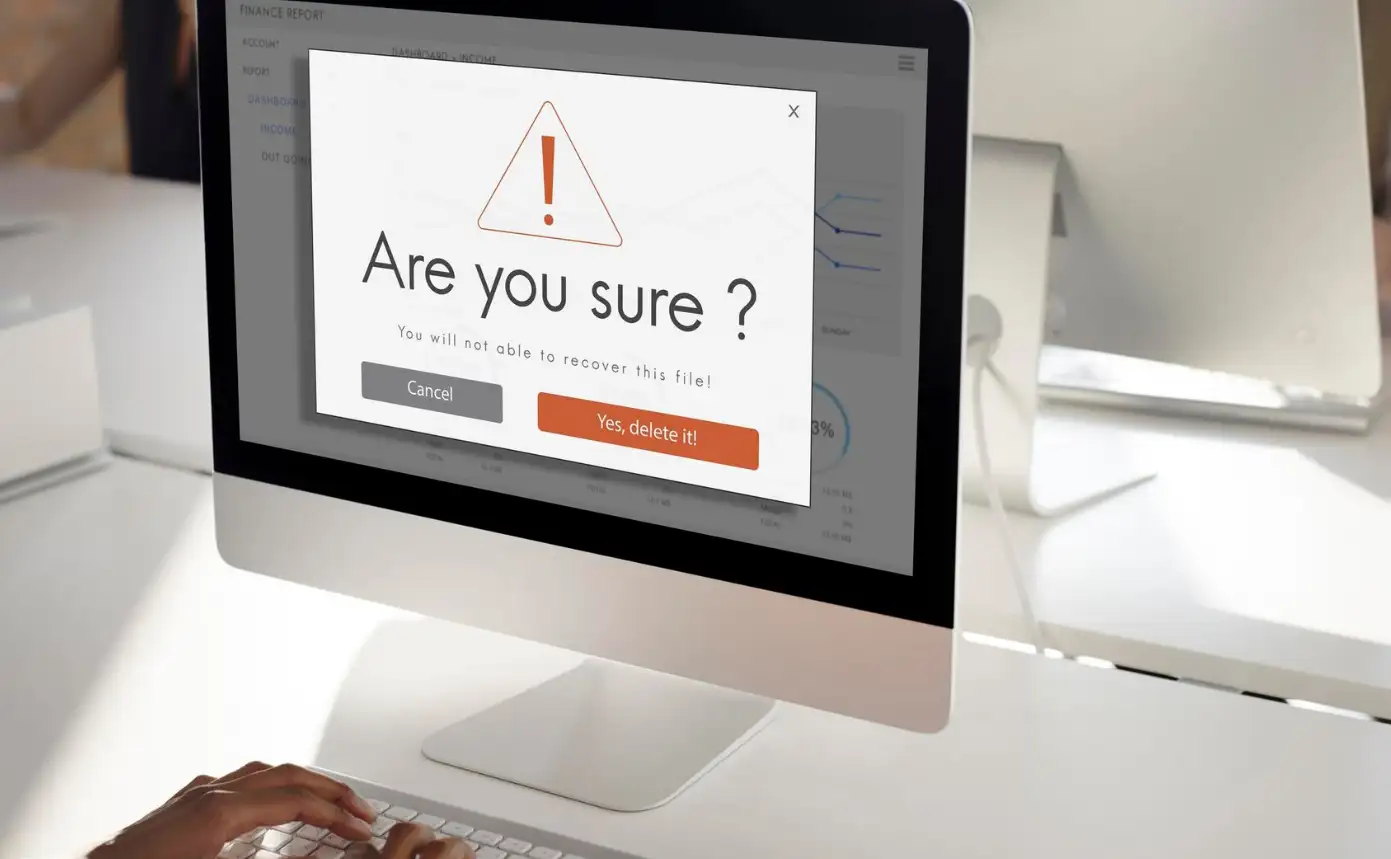 Are you sure warning on a computer