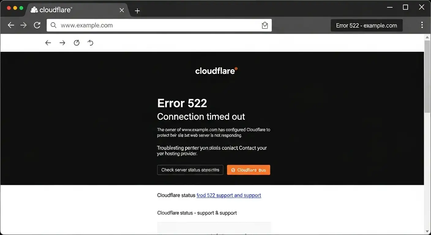 Error 522 appears when Cloudflare can't establish a connection to your origin server Error 522 appears when Cloudflare can't establish a connection to your origin server