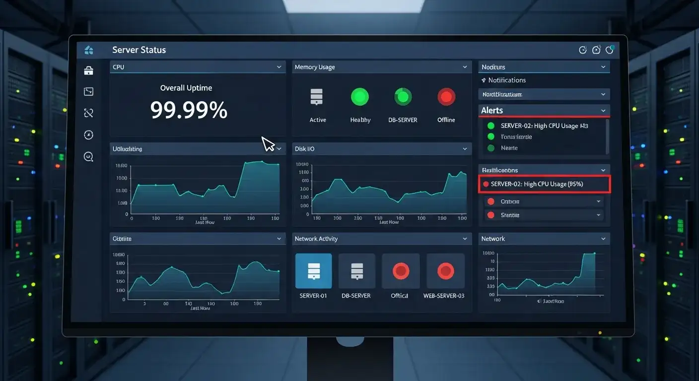 Check your server's uptime and resource usage Check your server's uptime and resource usage