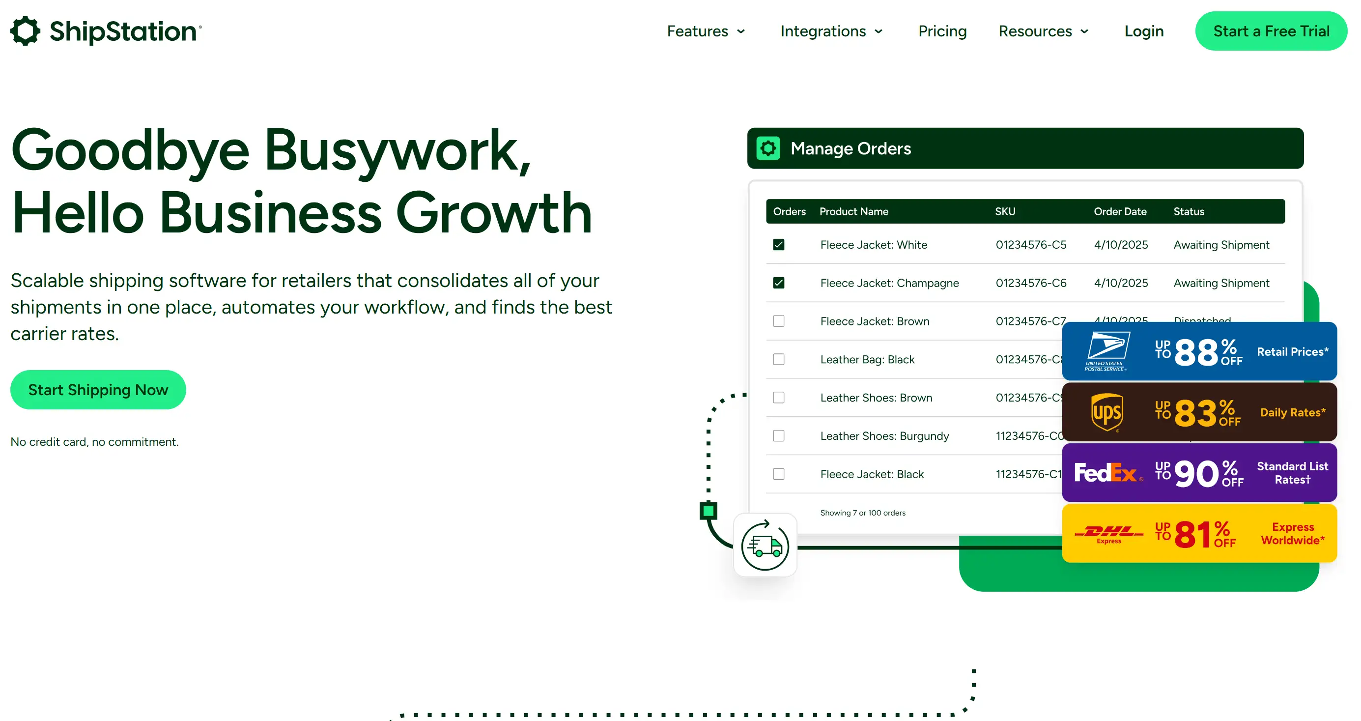 Homepage of ShipStation