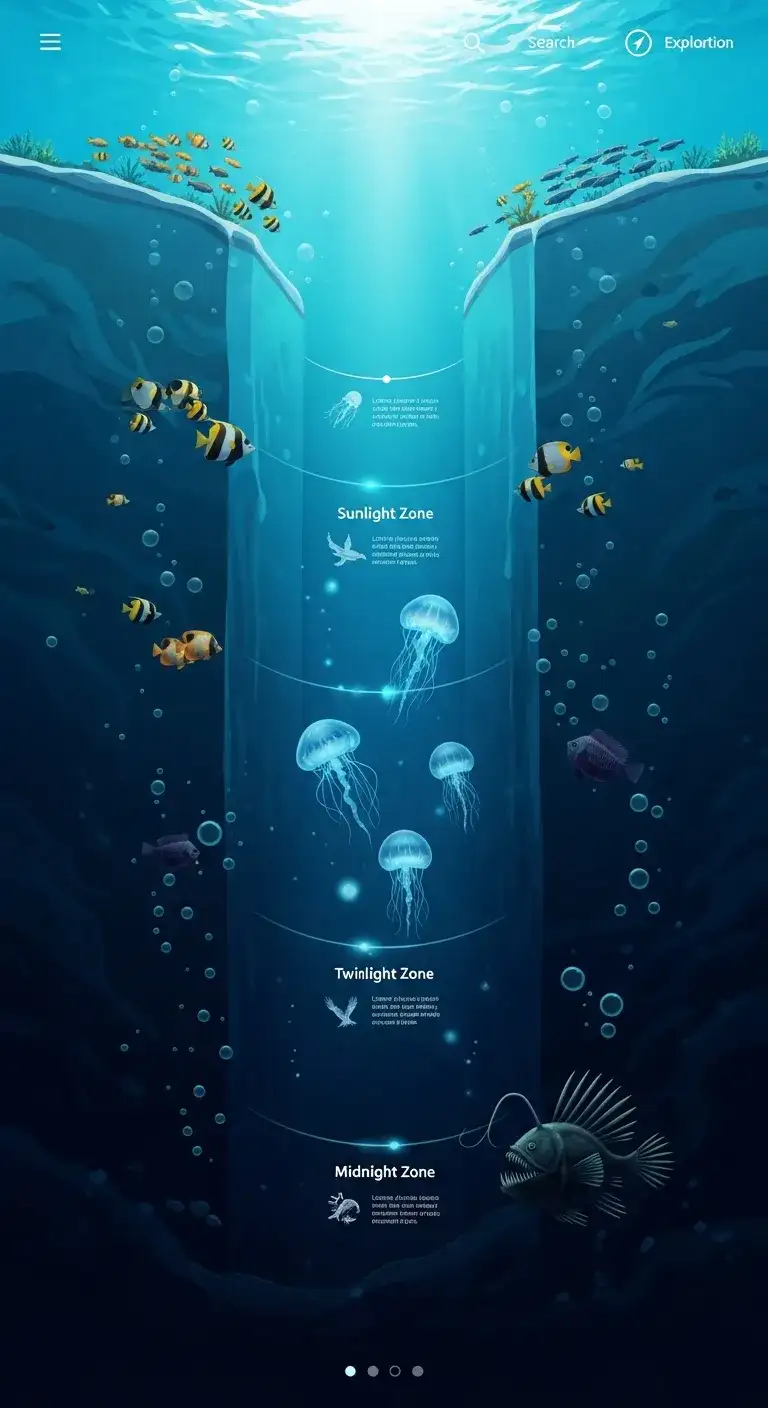 Scroll down to explore the ocean's depths and discover marine life Scroll down to explore the ocean's depths and discover marine life