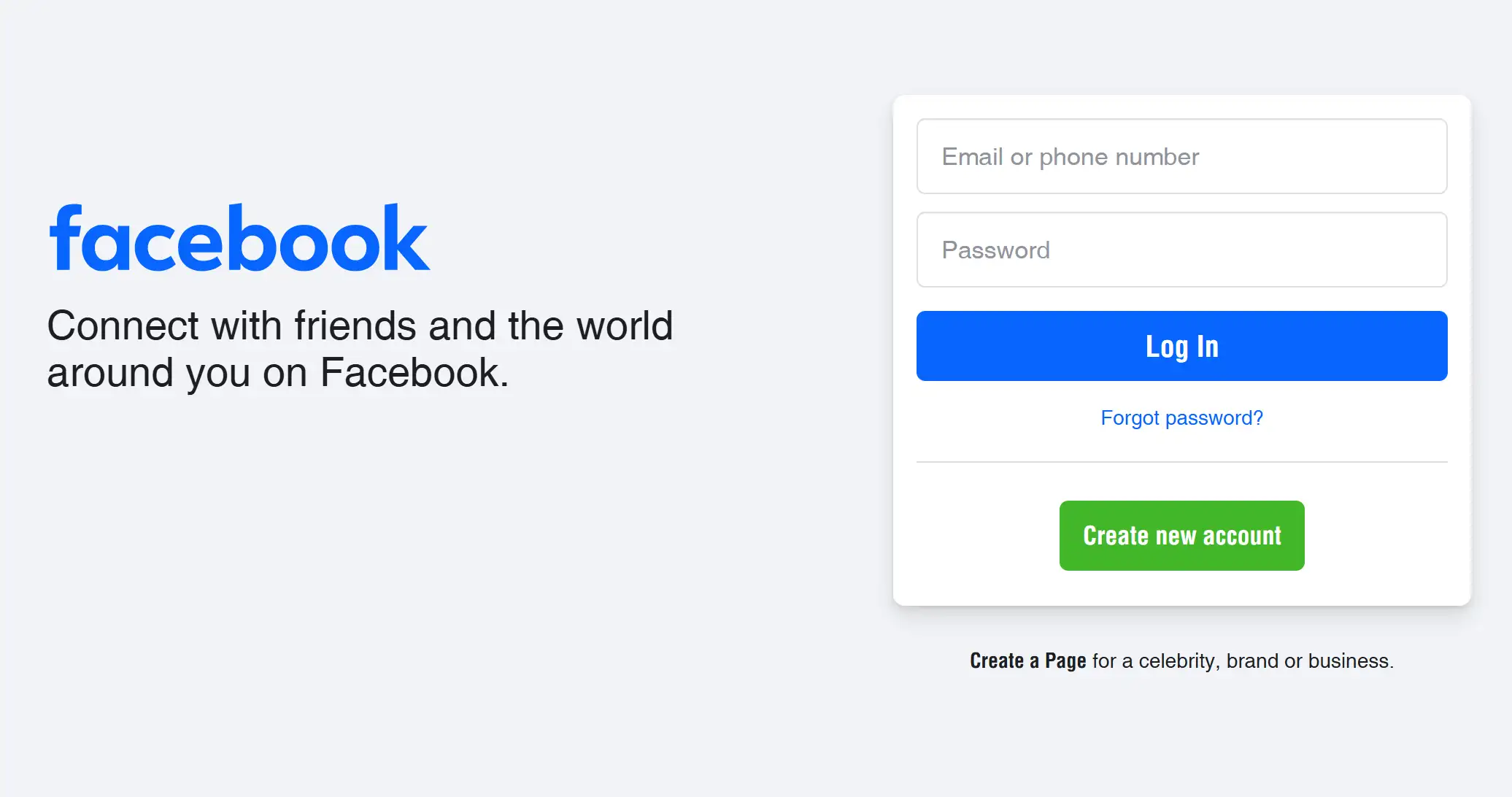 Facebook's homepage