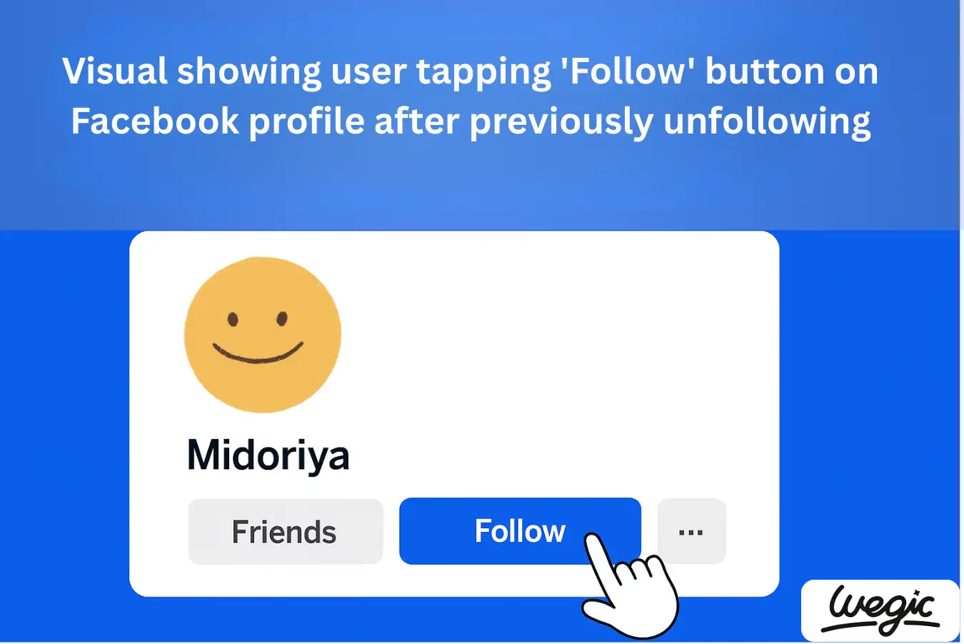 Visual showing user tapping the 'Follow' button on Facebook profile