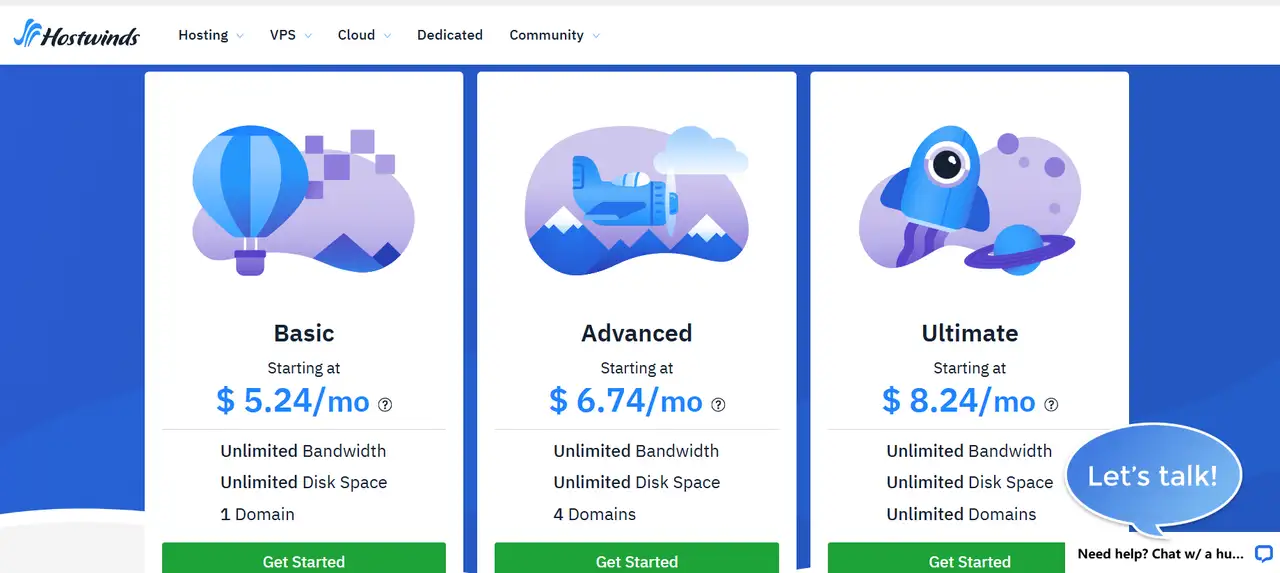 web hosting cost of hostwinds