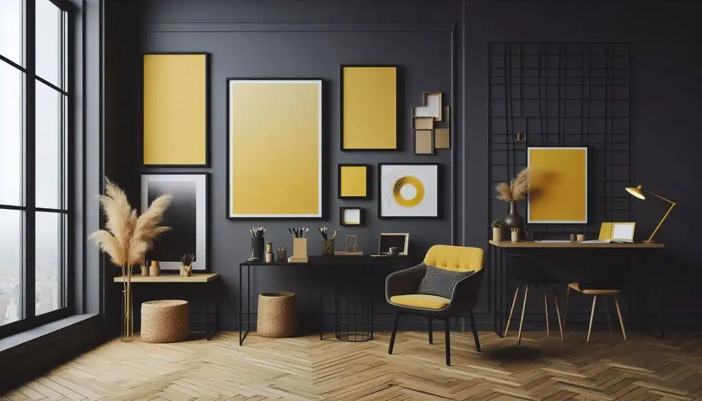 muted yellow and charcoal gray studio