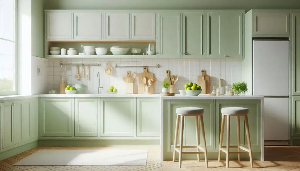lime cream and soft white open kitchen