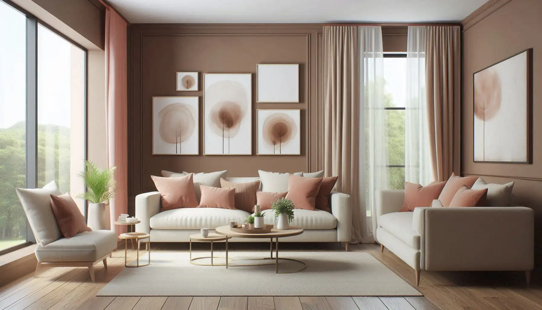 mocha mousse and soft peach living room