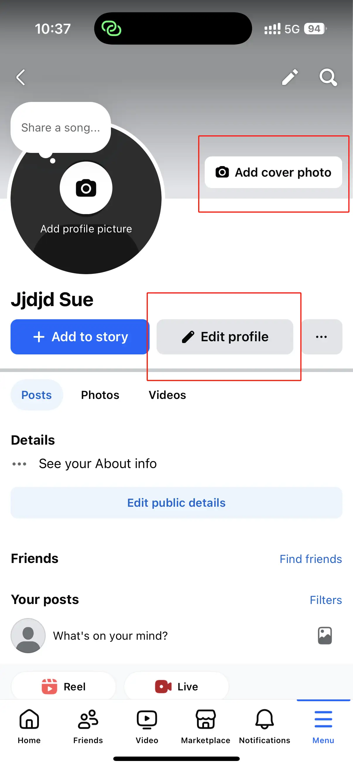 Edit profile on Facebook
