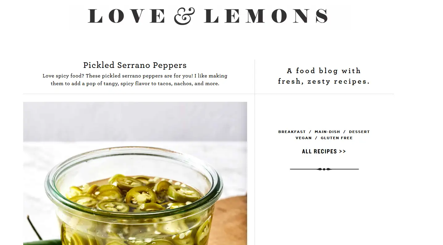 Love and Lemons homepage