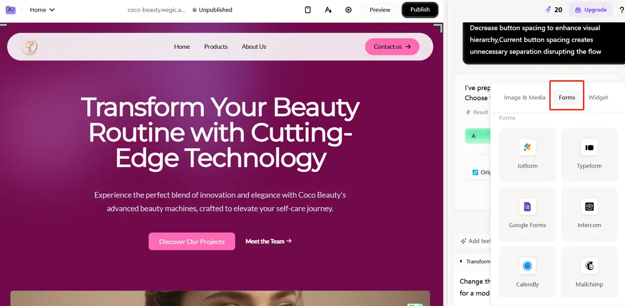 add forms on the website footer