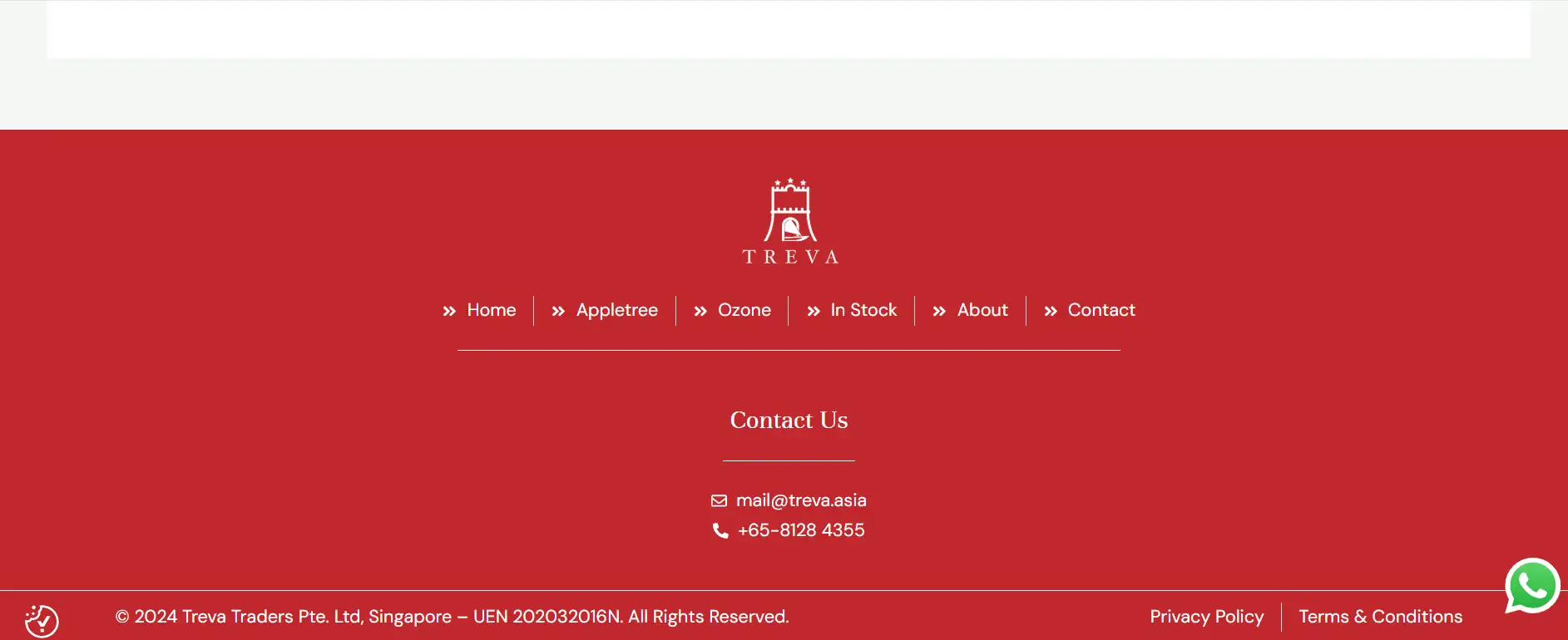 Treva's website footer