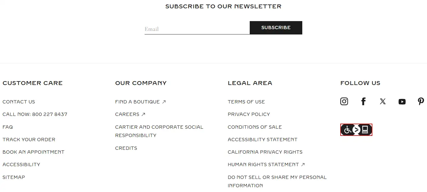 Cartier's website footer