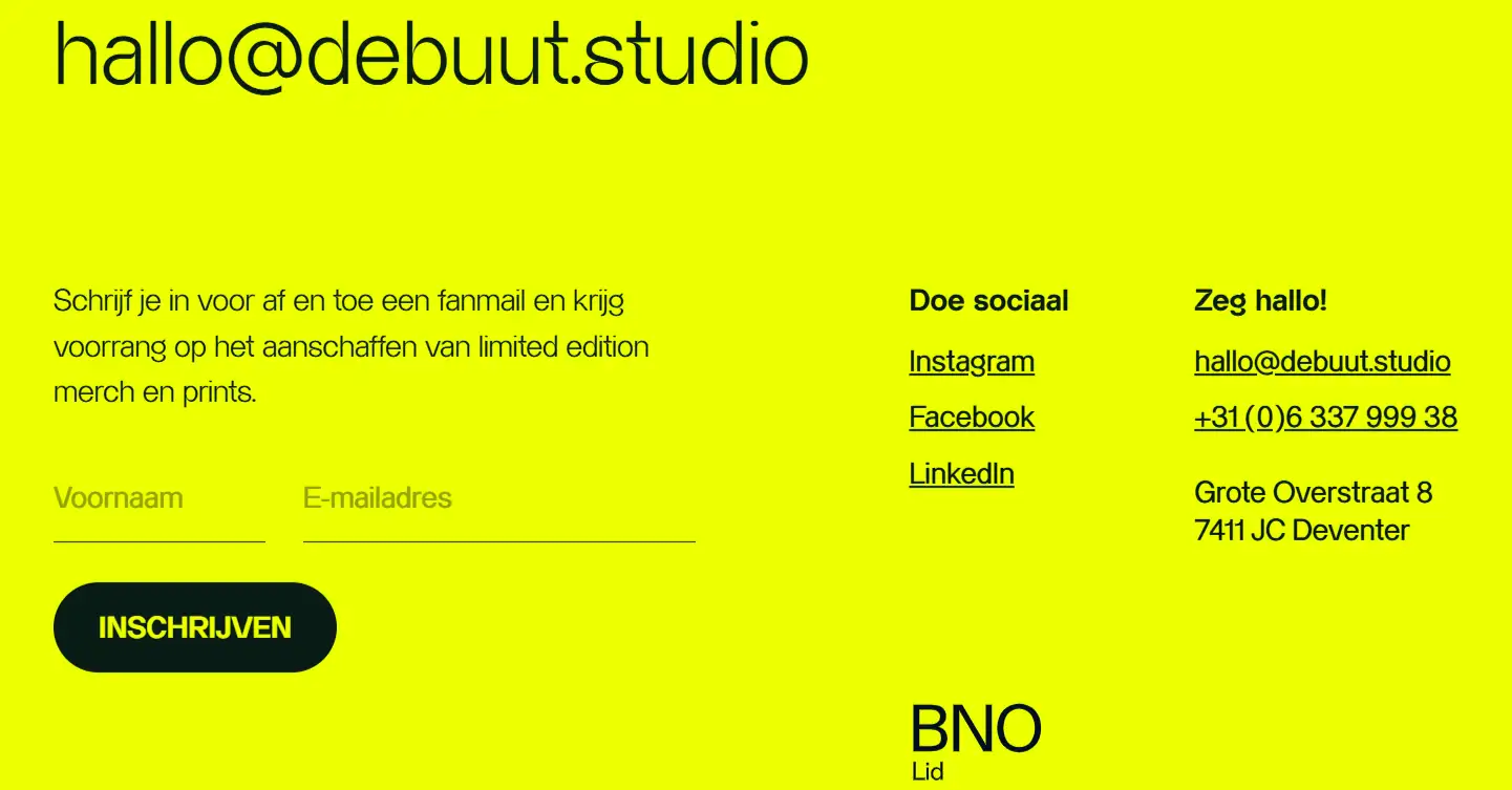 Debuut's website footer