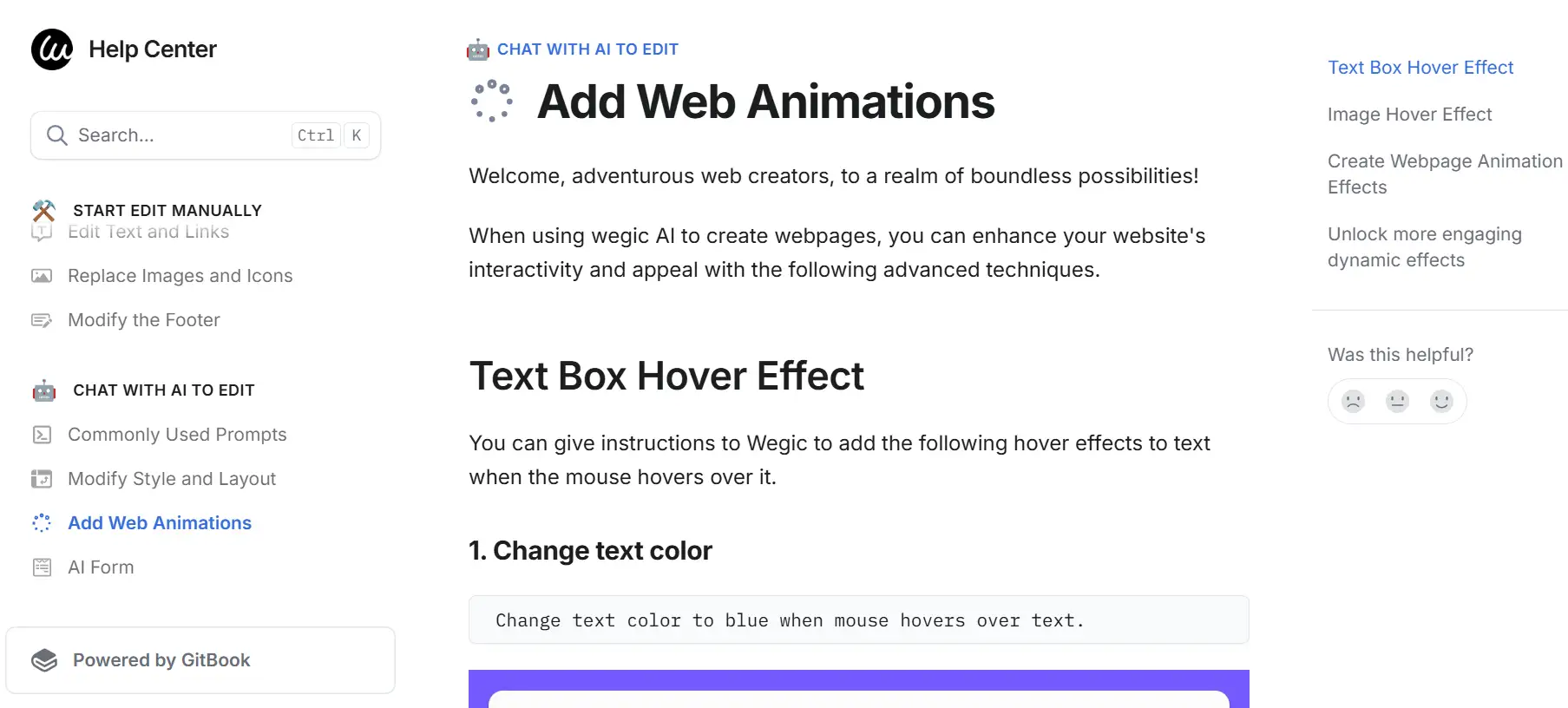 the step-by-step guide for adding hover effects on Wegic