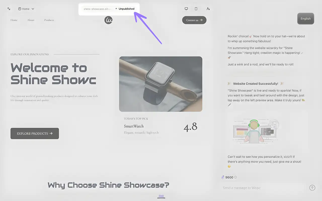 click the unpublish button to make your website live