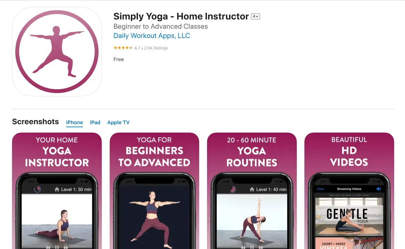 Screenshot of Simply Yoga on the App Store