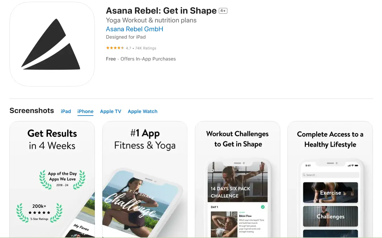 Screenshots of Asana Rebel on the App Store