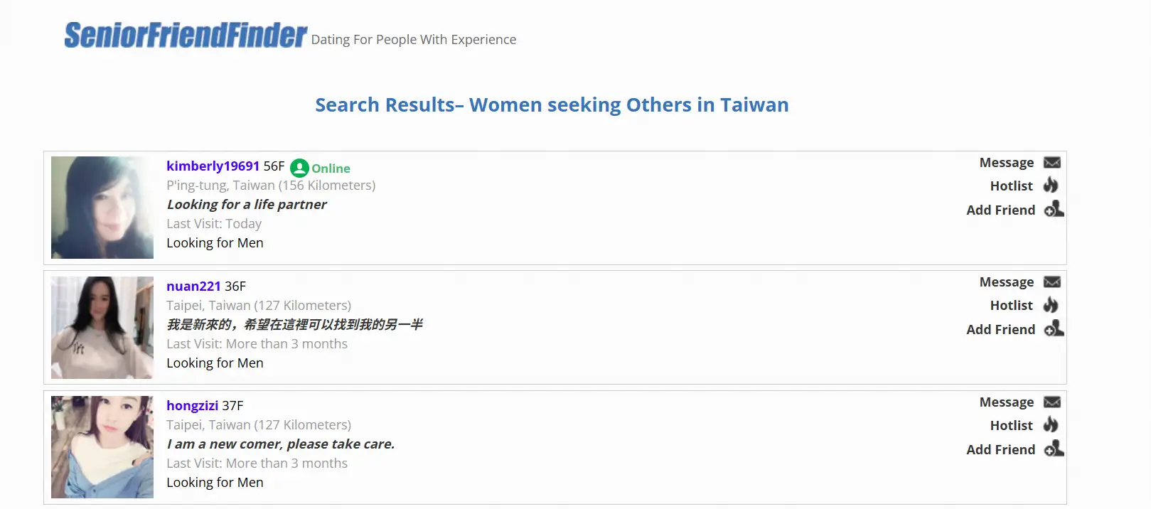 Senior FriendFinder homepage