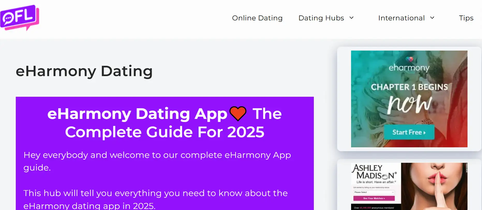 eHarmony homepage