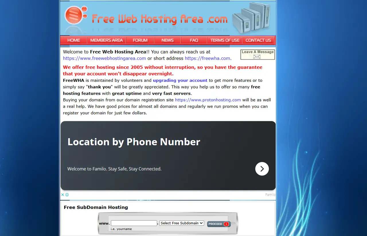 freewebhostingarea domain hosting