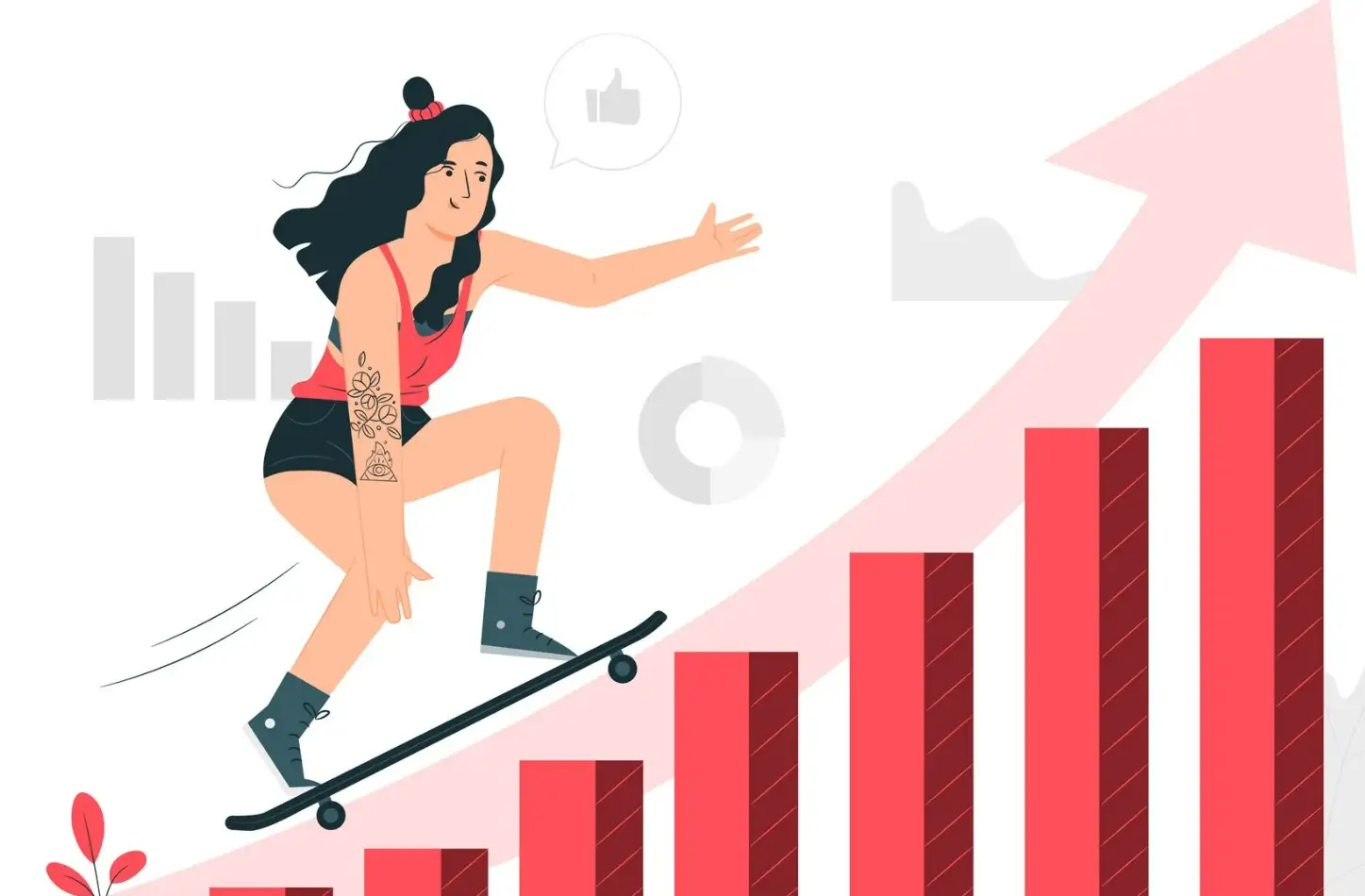 a girl skateboarding on an upward arrow