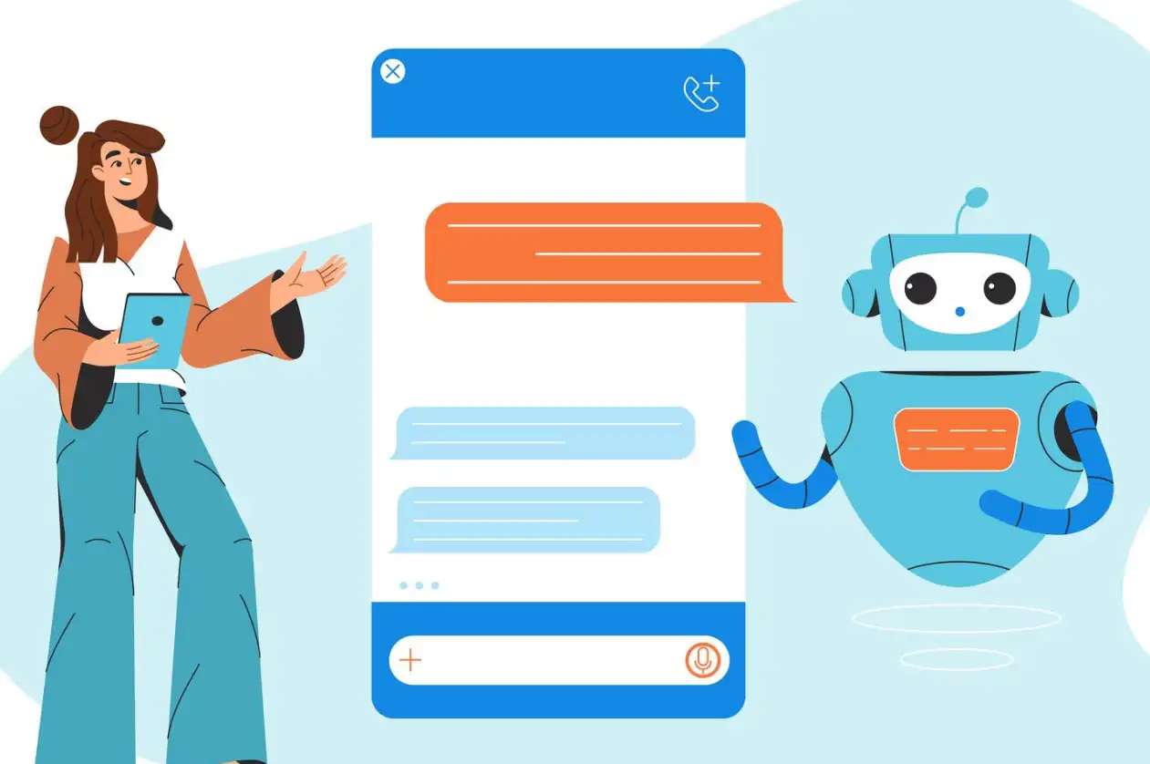 a woman chatting with an AI chatbot