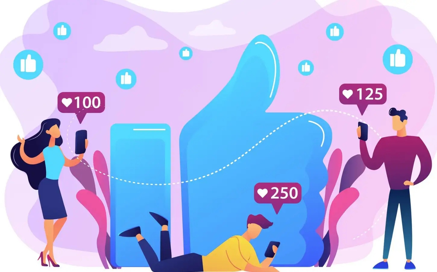 bbusinessmen with smartphones get likes notifications