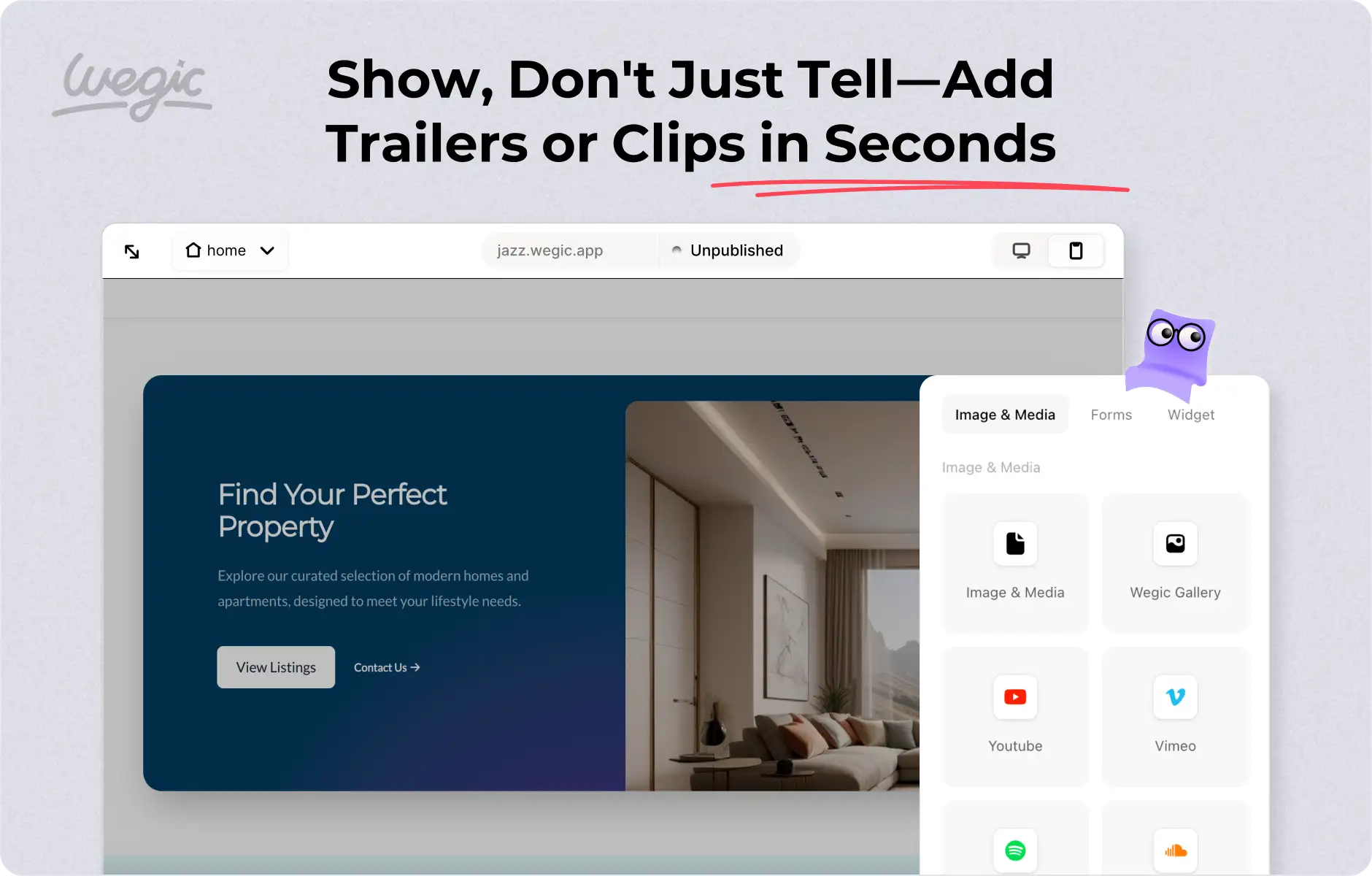 wegic example showcase where clips added in an instant