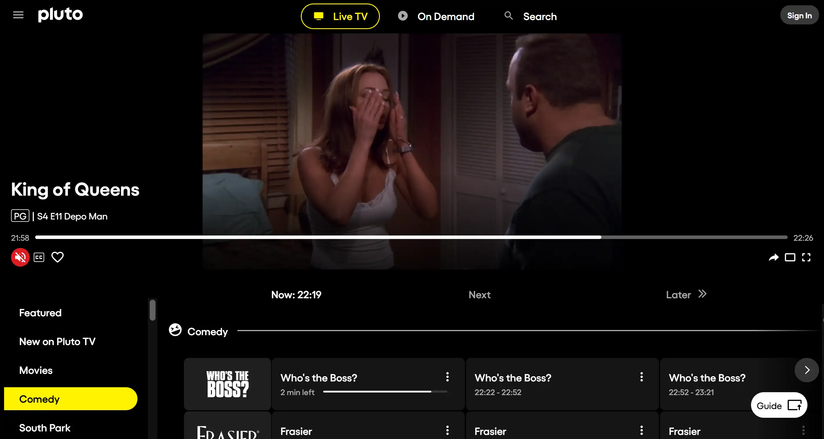 Pluto TV's homepage