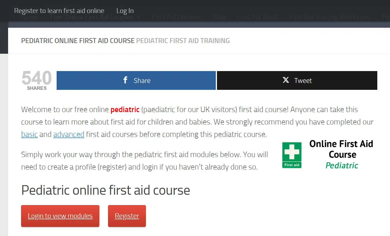 The Pediatric online first aid course provided by First Aid for Free