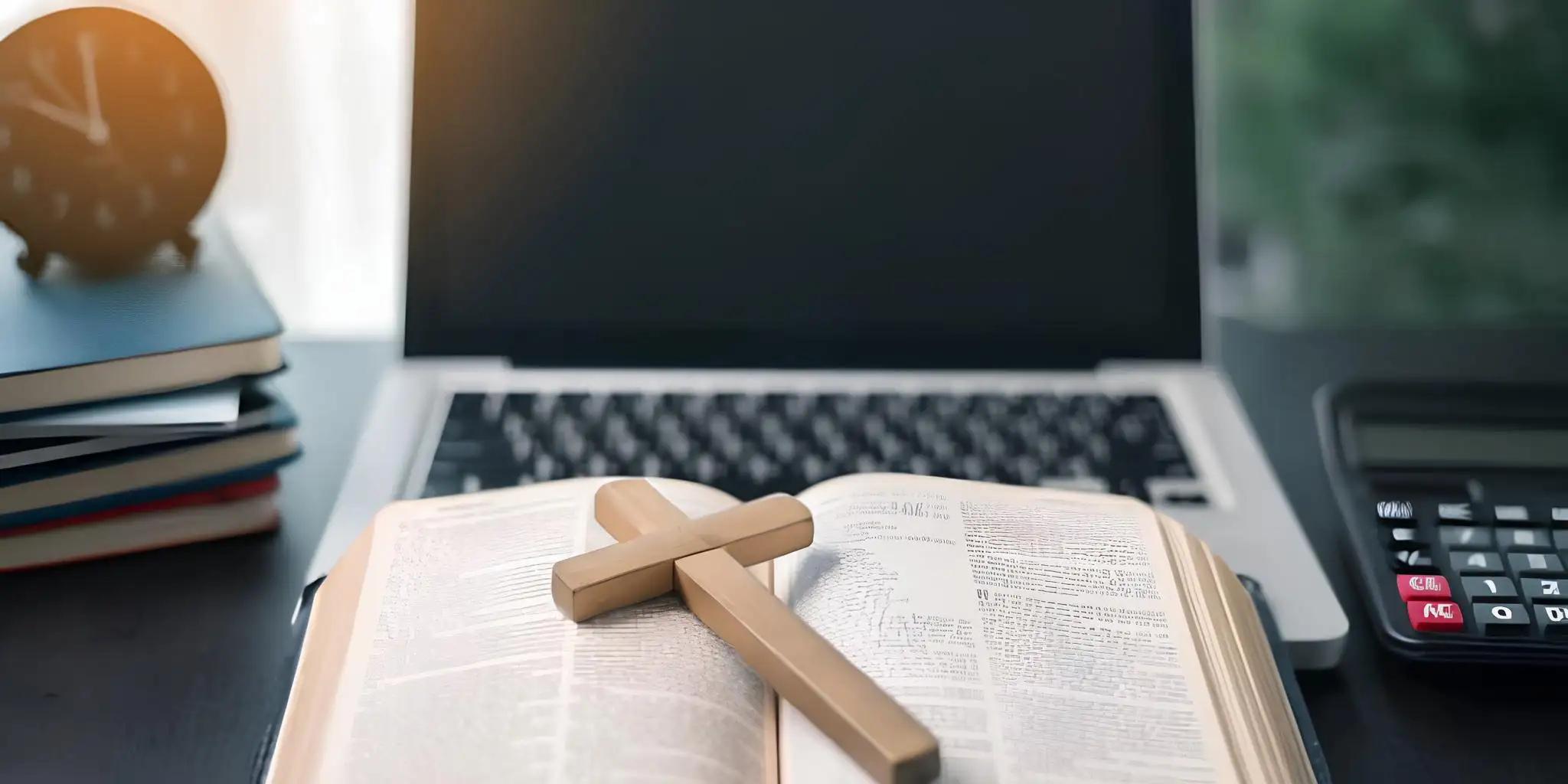 a church book is placed in front of the computer