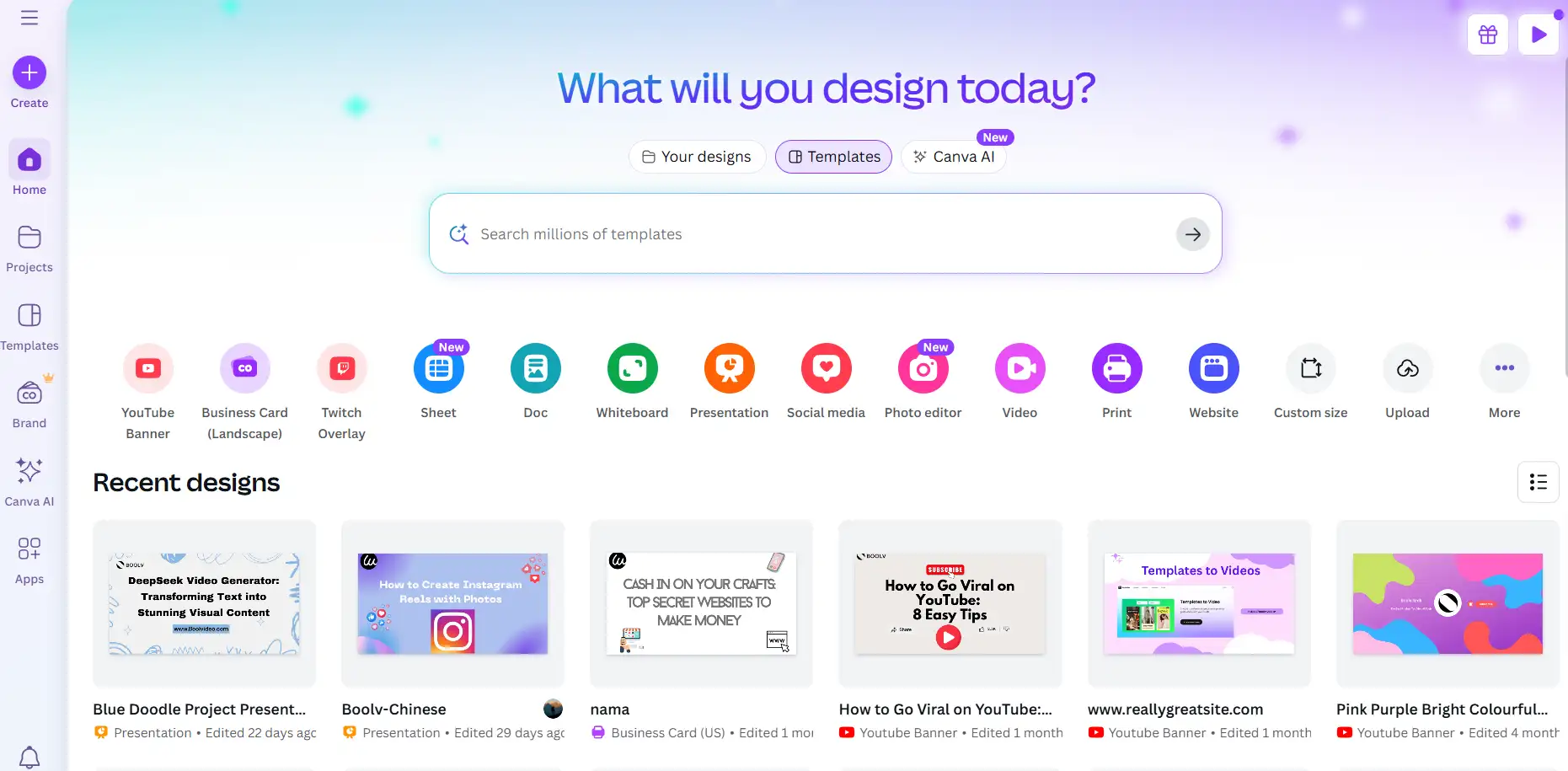 Canva's Homepage