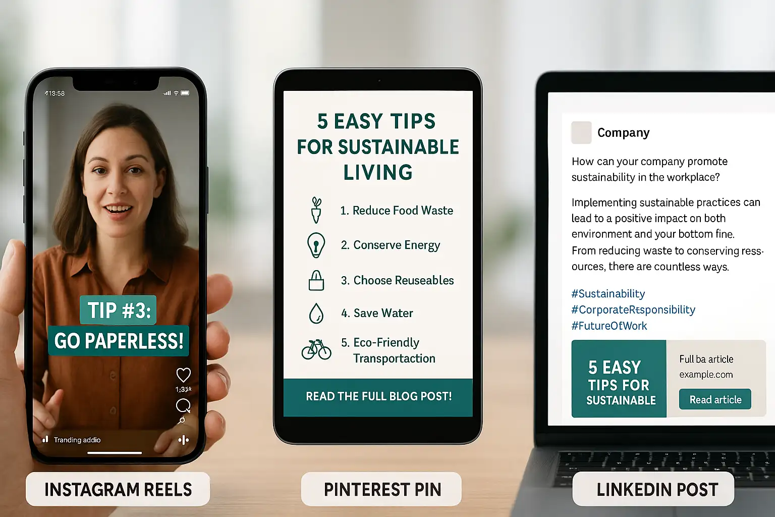 An example of repurposing content across different social media platforms to increase website traffic. An example of repurposing content across different social media platforms to increase website traffic.