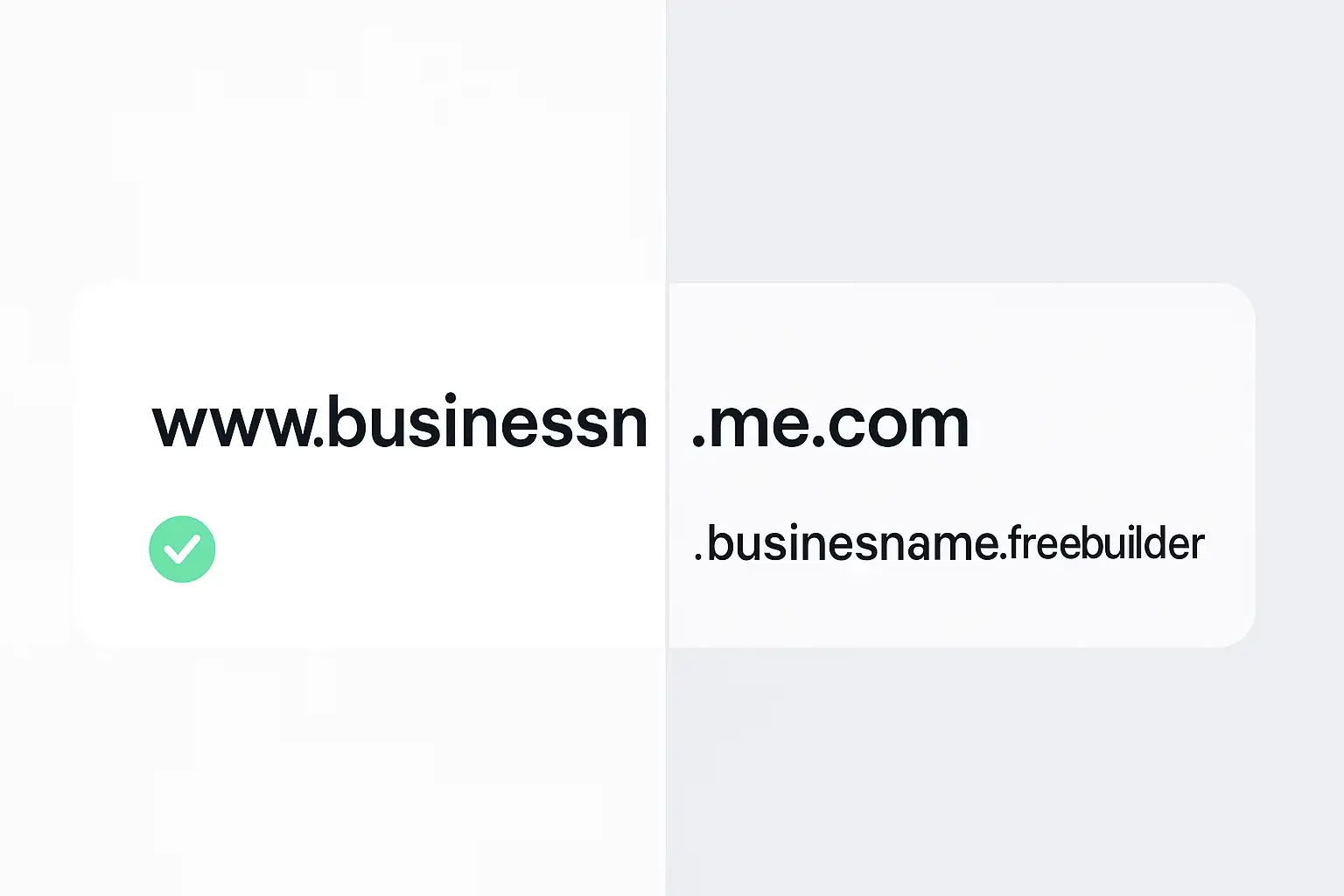 Comparison graphic showing a professional custom domain versus a branded subdomain from a free website builder. Comparison graphic showing a professional custom domain versus a branded subdomain from a free website builder.