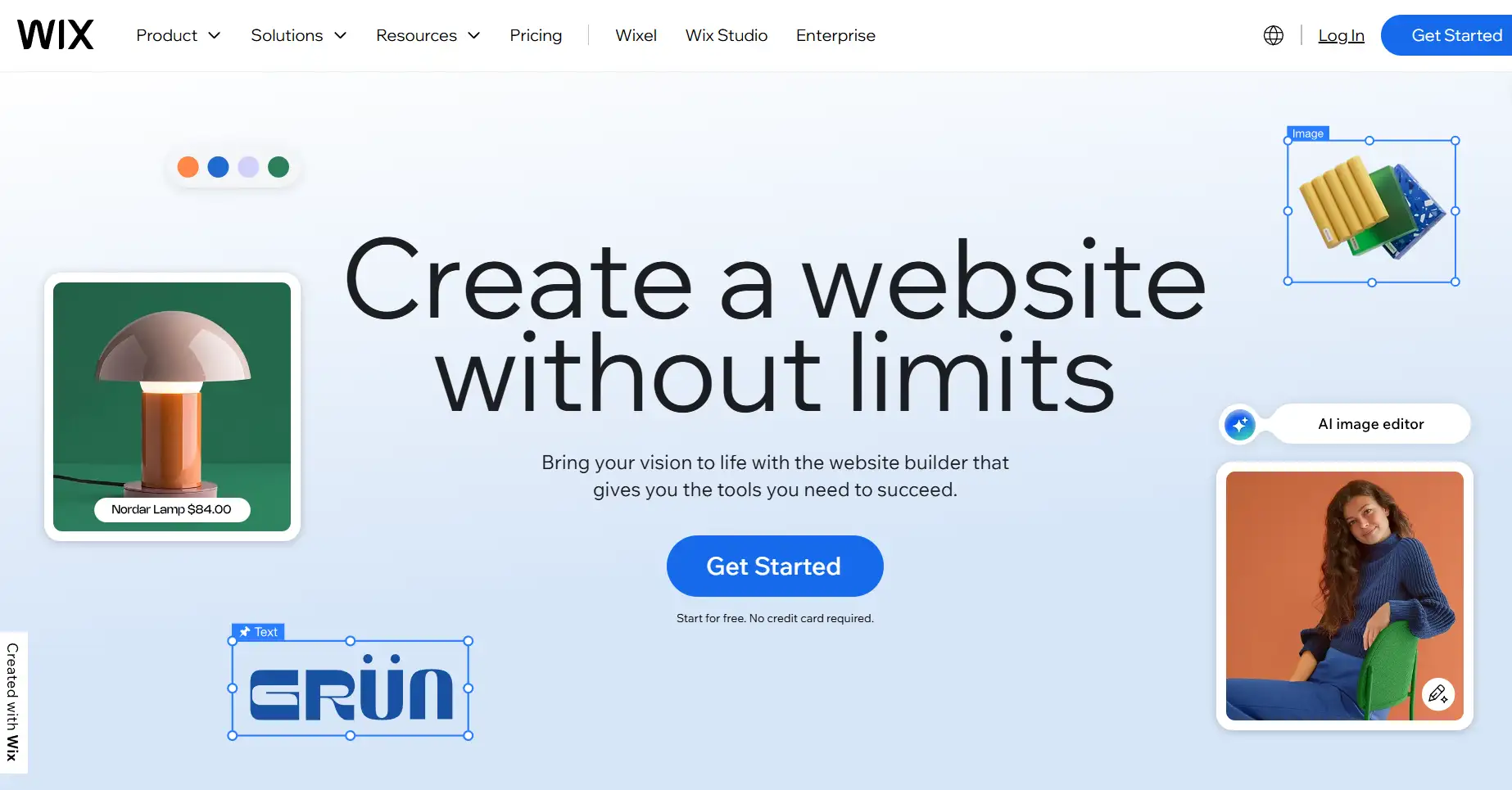 Wix's homepage Wix's homepage